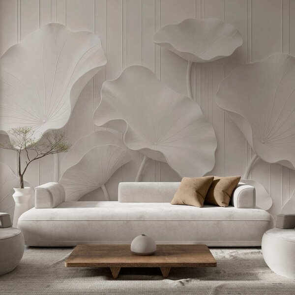 Carta da parati Rilievo floreale scultoreo bianco con petali a strati, elegante decorazione murale, Carta da parati 3D, w05604 : Uwalls.it