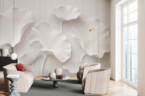 Carta da parati Rilievo floreale scultoreo bianco con petali a strati, elegante decorazione murale, Carta da parati 3D, w05604 : Uwalls.it