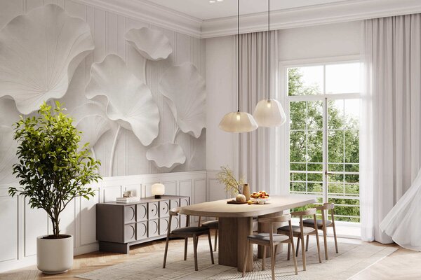 Carta da parati Rilievo floreale scultoreo bianco con petali a strati, elegante decorazione murale, Carta da parati 3D, w05604 : Uwalls.it