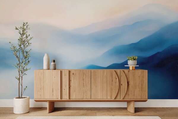 Carta da parati Montagne dipinte con delicati toni blu ad acquerello, caratterizzate da sfumature, Carta da parati Buffer, w05605 : Uwalls.it
