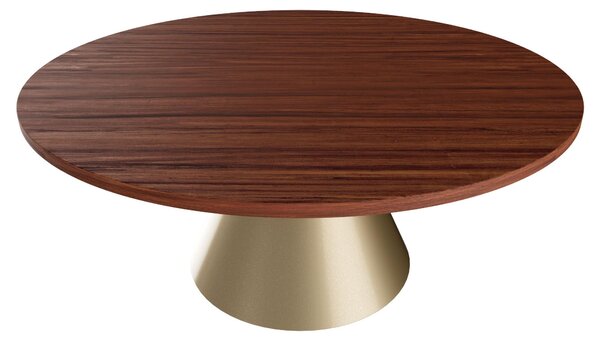 Artù Brass - Tavolo da pranzo rotondo ⌀ 120 cm in legno laminato con base a cono in metallo, top legno scuro