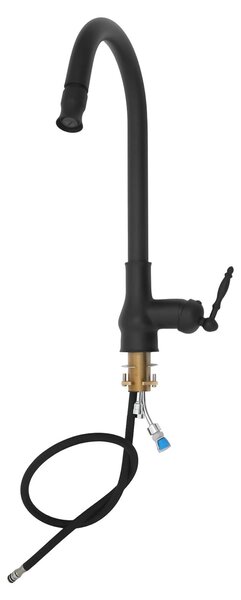 Rubinetto in acciaio inossidabile - Miscelatore da cucina con rotazione a 360° - Tubo estensibile da 60 cm - Acqua calda e fredda - Monocomando, attacco G3/8 - Nero