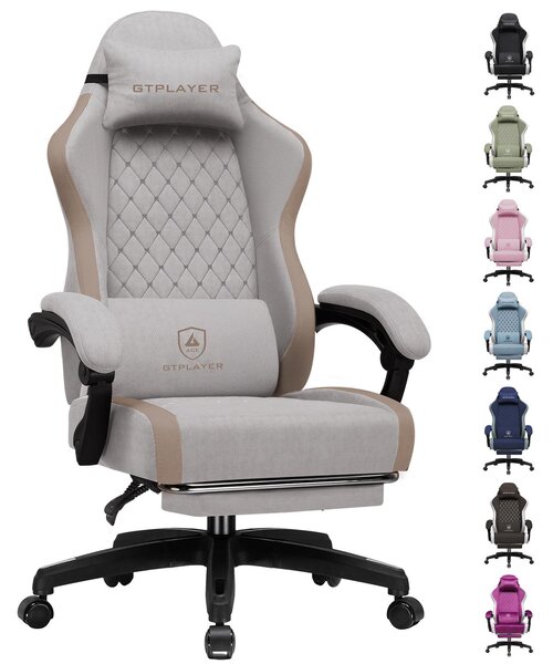 Sedia da gaming GTPLAYER: sedia ergonomica per PC in tessuto traspirante, sedia da scrivania girevole di grandi dimensioni e alta con poggiapiedi, marrone chiaro