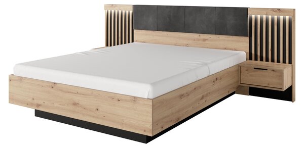 Letto 160x200 con comodini, rovere Artisan + antracite, 263,8 x 104 x 210 cm
