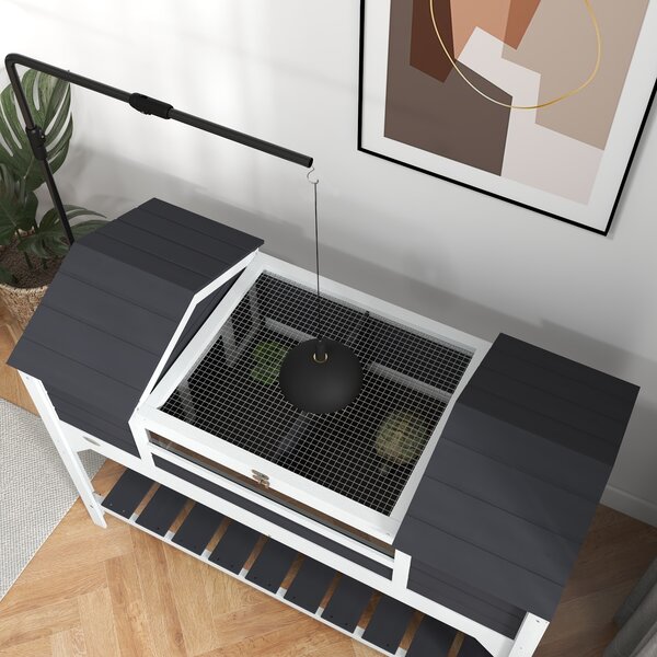 PawHut Casa per tartarughe terrestri da esterno recinto tartarughe 2 tane supporto della lampada regolabile legno massello 122 x 56,5 x 93 cm grigio