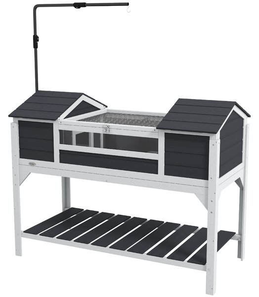 PawHut Casa per tartarughe terrestri da esterno recinto tartarughe 2 tane supporto della lampada regolabile legno massello 122 x 56,5 x 93 cm grigio