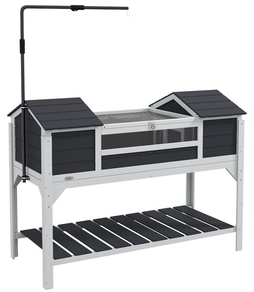 PawHut Casa per tartarughe terrestri da esterno recinto tartarughe 2 tane supporto della lampada regolabile legno massello 122 x 56,5 x 93 cm grigio