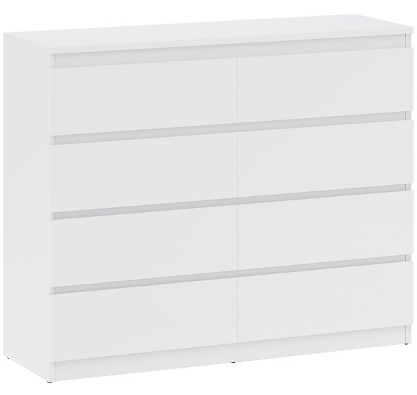 Cassettiera 8 Cassetti 120x39x100 cm con Maniglie Scanalate in Legno Bianco
