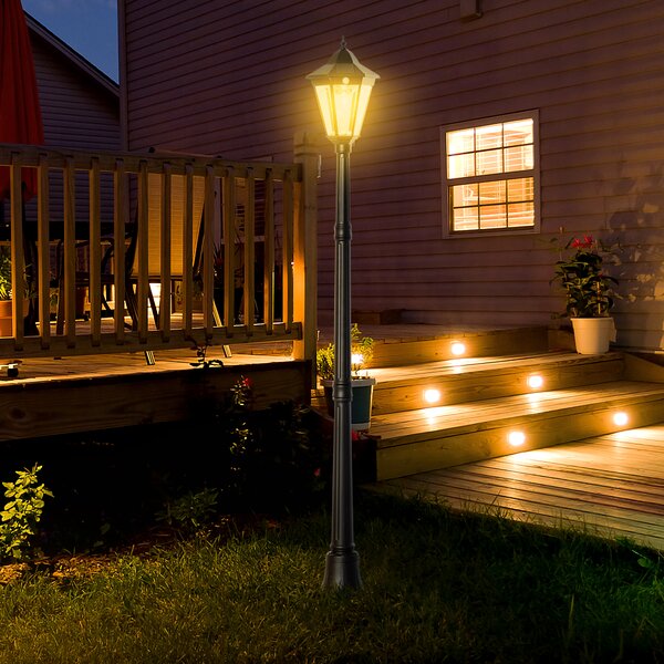Outsunny Lampione Solare da Giardino con Luce LED e Sensore di Movimento, Alluminio e Vetro, 22x22x196 cm, Nero | Aosom Italy