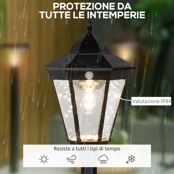 Outsunny Lampione Solare da Giardino con Luce LED e Sensore di Movimento, Alluminio e Vetro, 22x22x196 cm, Nero | Aosom Italy