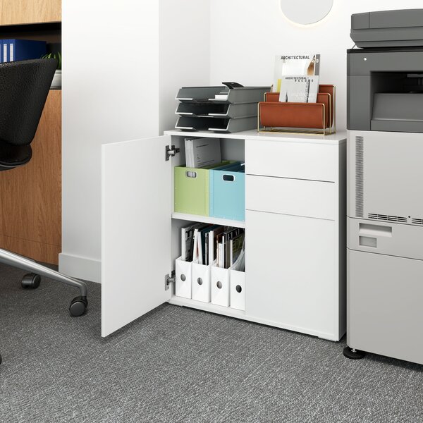 Credenza Multifunzione Moderno con mensole regolabili, 2 Cassetti e 2 Ante a Pressione, linee contemporanee, Bianco Opaco | Aosom Italy