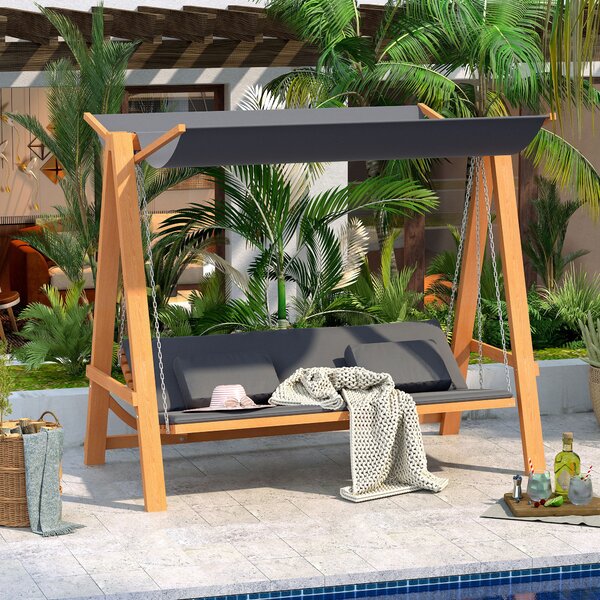 Outsunny Dondolo da Giardino 3 Posti Convertibile in Letto Matrimoniale, 225.5x113x180cm