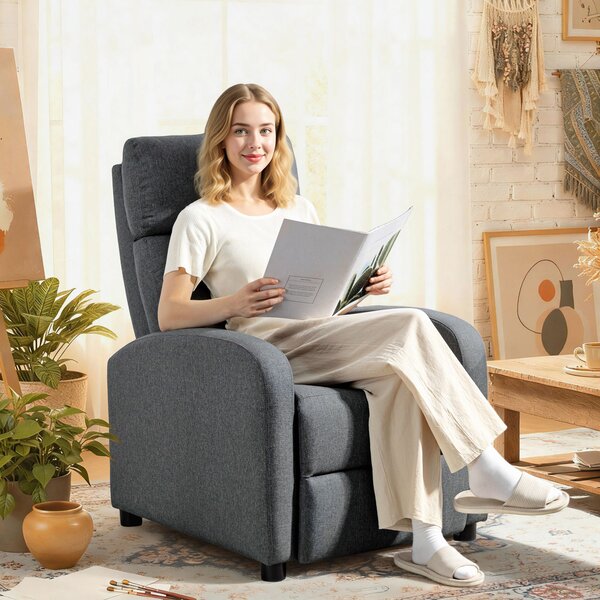 HOMCOM Poltrona Relax Imbottita e Reclinabile a 135° e Poggiapiedi in Tessuto, 69x87x100.5 cm, Grigio | Aosom Italy