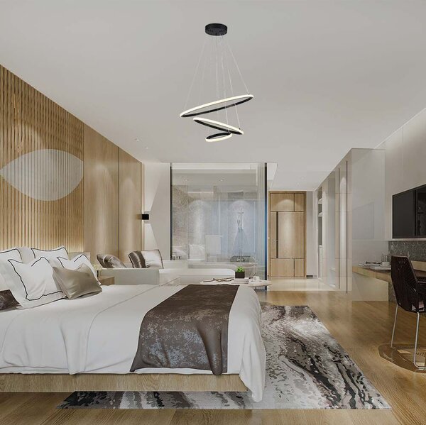 V-TAC VT-7816 Lampadario LED a sospensione 3 cerchi sospesi 32W in metallo dal Design Moderno 60*100cm Coloro nero 3000K - 8017