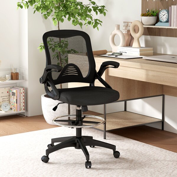 Vinsetto Sedia da Ufficio Traspirante ad Altezza Regolabile con Braccioli Ribaltabili, 64x60x106-126 cm, Nera