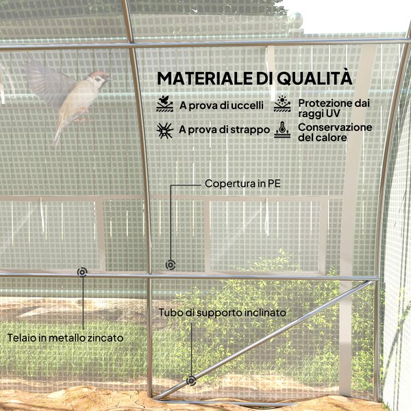 Outsunny Serra a Tunnel con Porta, Pannelli e 8 Finestre Avvolgibili, in Acciaio Zincato e PE, 3.97x3x2 m, Bianco | Aosom Italy