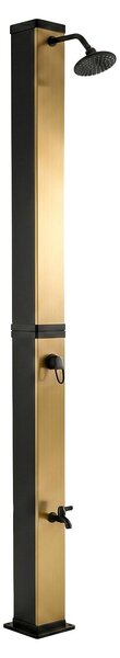 Surya Gold - Doccia solare da giardino 40L in PVC. Doccia a riscaldamento solare Doccia da esterno con rubinetteria in acciaio e soffione orientabile. Colore oro e nero opaco