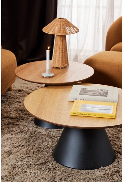 Tavolino rotondo nero e naturale con piano in rovere ø 65 cm Soli - Actona