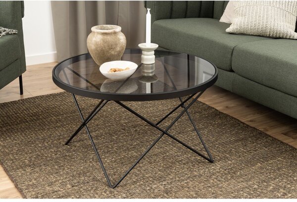 Tavolino nero con piano in vetro ø 80 cm Cuxton - Actona