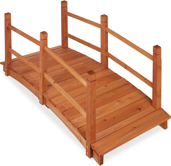 Ponte per laghetto Relaxdays, con ringhiera, calpestabile, passaggio sul laghetto, decorazione da giardino, ponte in legno, A x L x P: 56 x 140 x 60 cm, arancione