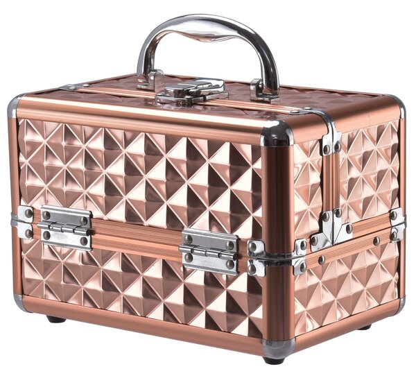 Costway Caso cosmetico professionale con specchio Cosmetici caso del treno multiuso 23x15x18cm Oro rosa