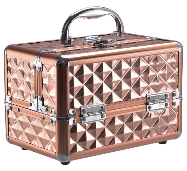 Costway Caso cosmetico professionale con specchio Cosmetici caso del treno multiuso 23x15x18cm Oro rosa