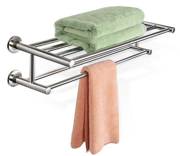Costway Portasciugamani a 2 ripiani da parete per bagno Portasa aciugamani mensola in acciaio inox 61x23x15cm