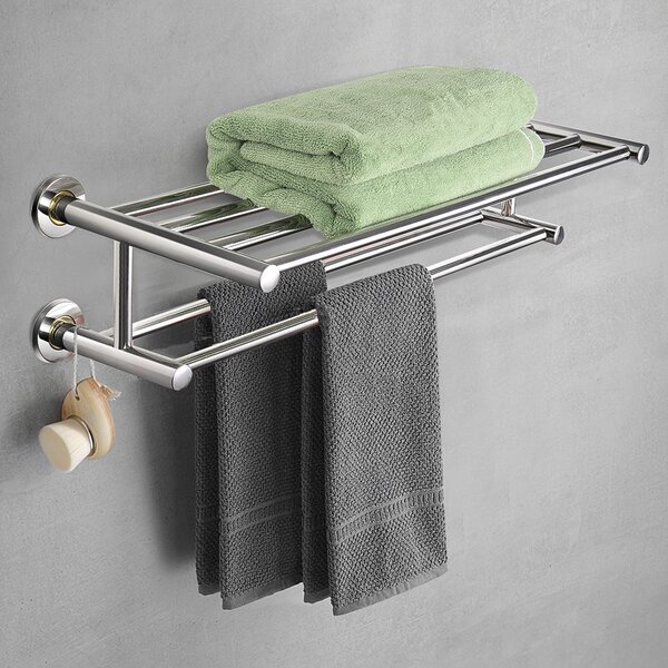 Costway Portasciugamani a 2 ripiani da parete per bagno Portasa aciugamani mensola in acciaio inox 61x23x15cm