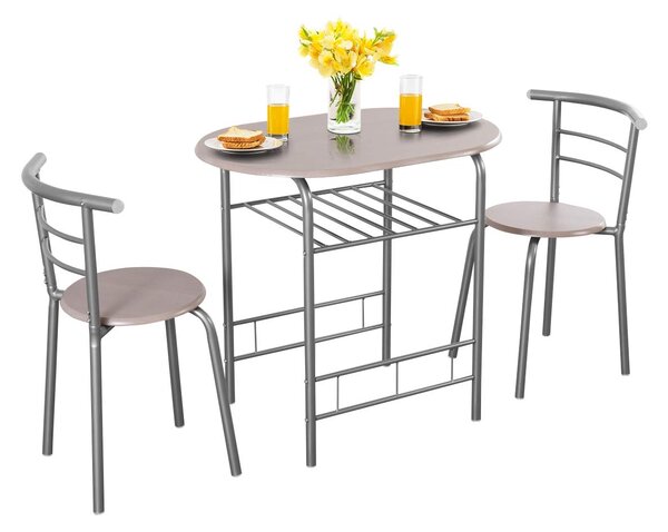 Costway Set di mobili 2 sedie e tavolo da pranzo Set 3 pezzi tavolo e 2 sgabelli da cucina Grigio