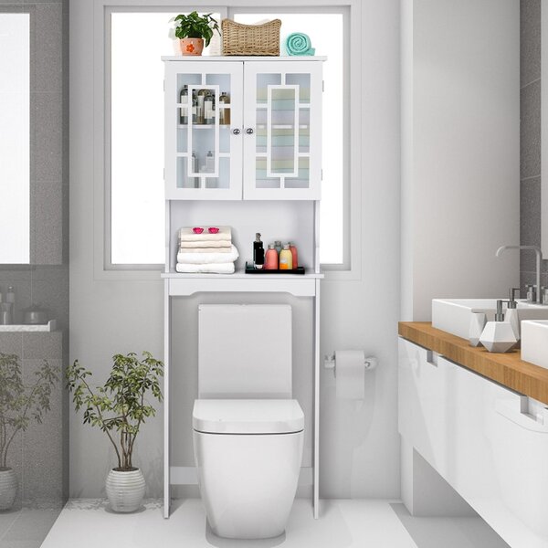 Costway Mobile per lavatrice con 3 mensole e 2 ante per bagno 60x22x173cm Bianco