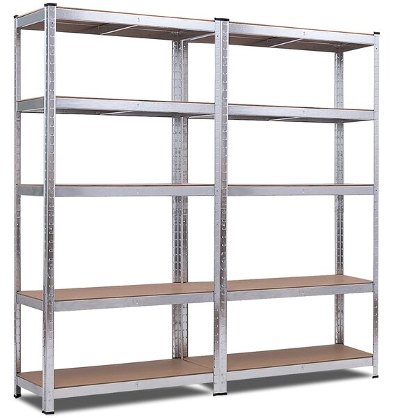 Costway Set di 2 Scaffali di metallo a 5 livelli altezza regolabile, Mobile resistente senza bulloni per casa ufficio garage 90x40x180cm