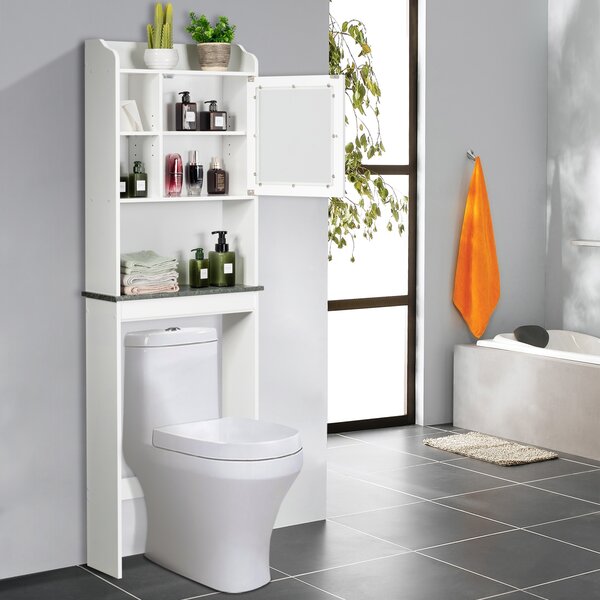 Costway Armadio sopra il WC con anta in vetro temperato, Armadio salva spazio con livelli regolabili