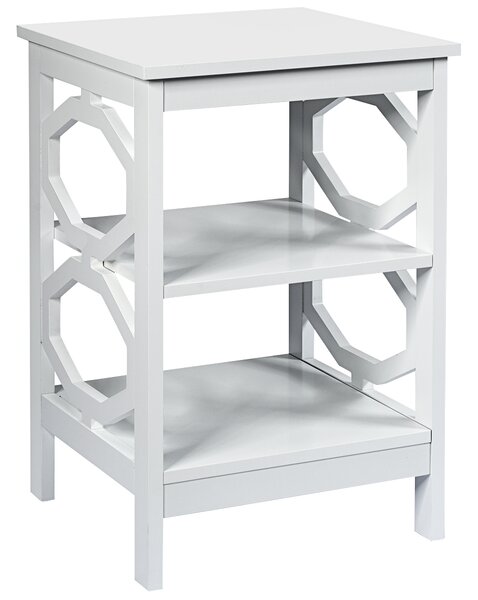 Costway Comodino multiuso a 3 livelli con decorazione a forma di omega, Tavolino laterale di struttura stabile Bianco