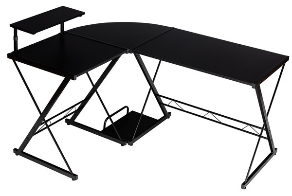 Costway Scrivania angolare a forma di L, Scrivania 147 x 112 cm per computer con alzata per monitor Nero