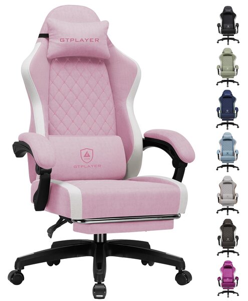 Sedia da gaming GTPLAYER: sedia ergonomica per PC in tessuto traspirante, sedia da scrivania girevole, ampia e alta, con poggiapiedi, rosa