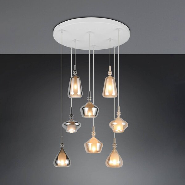 Trio Lighting Lampada a sospensione in vetro Aldea, dimmerabile, Crema / Ambra, Soggiorno / Sala da pranzo, Vetro, Lampada a sospensione