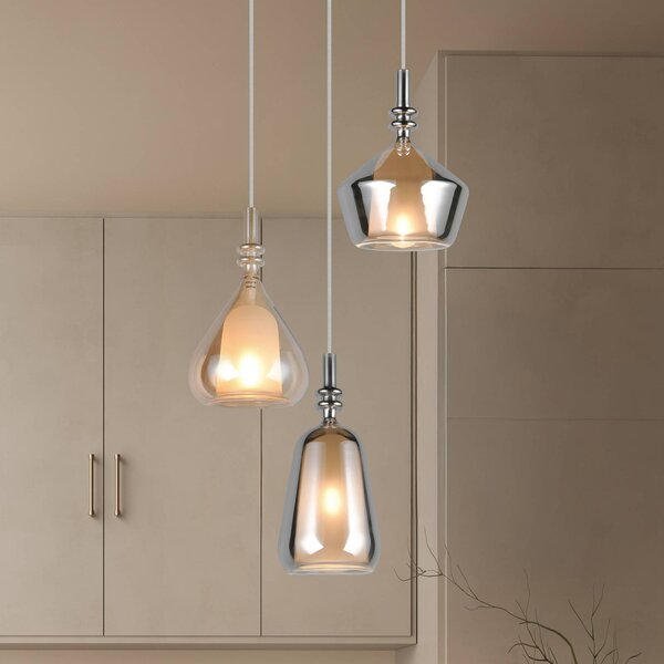 Trio Lighting Lampada a sospensione in vetro Aldea, dimmerabile, Crema / Ambra, Soggiorno / Sala da pranzo, Vetro, Lampada a sospensione