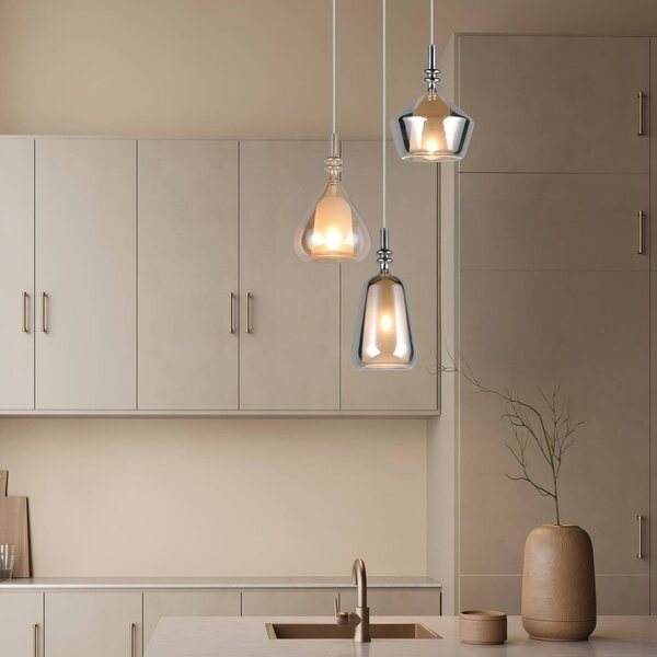 Trio Lighting Lampada a sospensione in vetro Aldea, dimmerabile, Crema / Ambra, Soggiorno / Sala da pranzo, Vetro, Lampada a sospensione