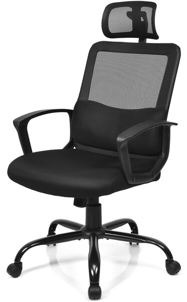 Costway Sedia ergonomica a rete con supporto lombare, Sedia girevole con schienale alto per computer, Nero