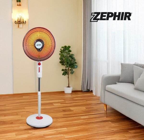 Zephir Stufa Elettrica al Carbonio Ventilatore a Piantana Potenza 1000 Watt Oscillante con Timer colore Bianco e Rosso - RADIAL1000