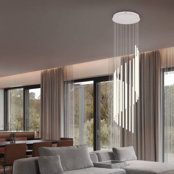 Trio Lighting Lampada LED a sospensione Baxter, grigio chiaro, Ø 37 cm, metallo CCT dimmerabile, Alluminio / Grigio / Zincato, Soggiorno / Sala da pranzo, Metallo, Moderno