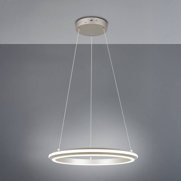 Trio Lighting lampada LED a sospensione Amador, Ø 45 cm, color nichel, metallo, CCT dimmerabile, Alluminio / Grigio / Zincato, Soggiorno / Sala da pranzo, Metallo, Moderno