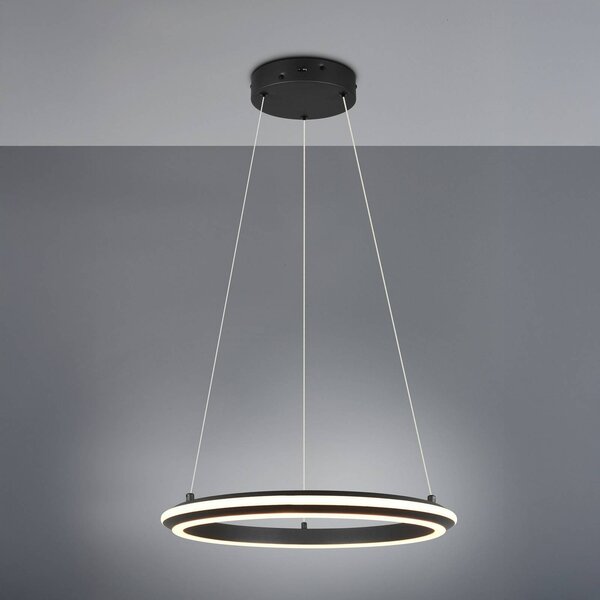 Trio Lighting Lampada LED a sospensione Amador, Ø 45 cm, nero opaco, metallo, dimmerabile, Nero, Soggiorno / Sala da pranzo, Metallo, Moderno
