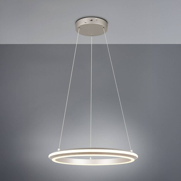 Trio Lighting lampada LED a sospensione Amador, Ø 45 cm, color nichel, metallo, CCT dimmerabile, Alluminio / Grigio / Zincato, Soggiorno / Sala da pranzo, Metallo, Moderno