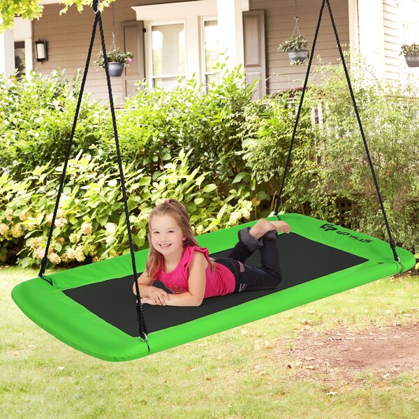 Costway Altalena rettangolare per bambini con corde regolabili, Altalena struttura in acciaio per portico e cortile Verde