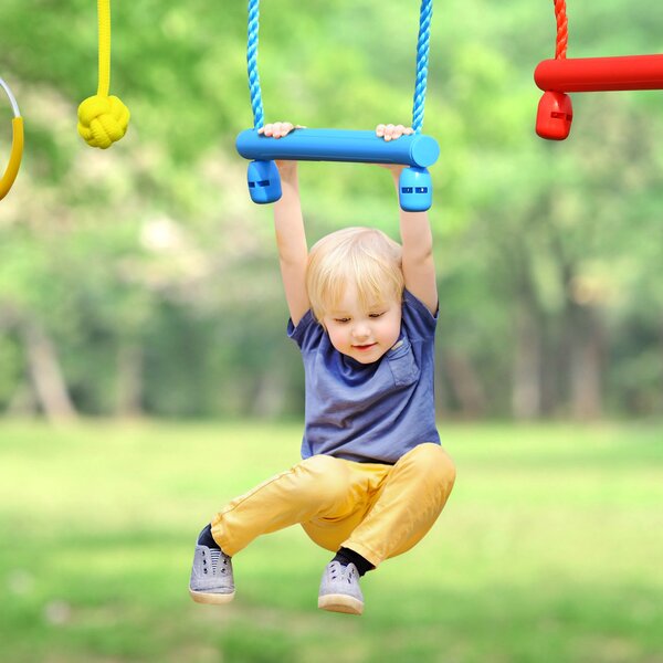 Costway Percorso a ostacoli Ninja per bambini, Kit Ninja con slackline 13 m con 7 ostacoli appesi