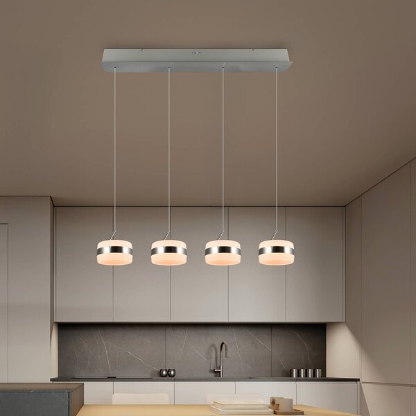 Trio Lighting Lampada LED a sospensione Dios, color nichel, lunghezza 85 cm, CCT, 4 luci. dimmerabile, Alluminio / Grigio / Zincato, Soggiorno / Sala da pranzo, Metallo, Moderno