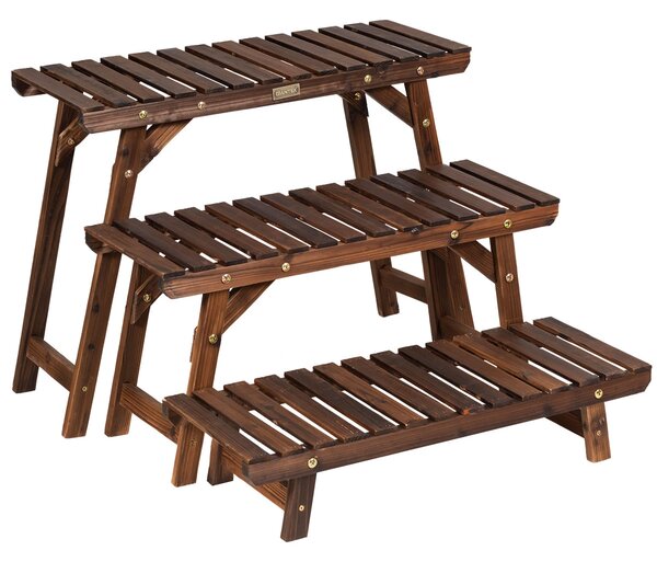 Costway Scaffale angolare di legno per piante con 3 livelli, Scaffale a scala carbonizzato per giardino cortile balcone