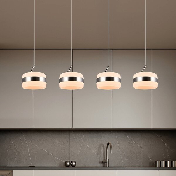 Trio Lighting Lampada LED a sospensione Dios, color nichel, lunghezza 85 cm, CCT, 4 luci. dimmerabile, Alluminio / Grigio / Zincato, Soggiorno / Sala da pranzo, Metallo, Moderno