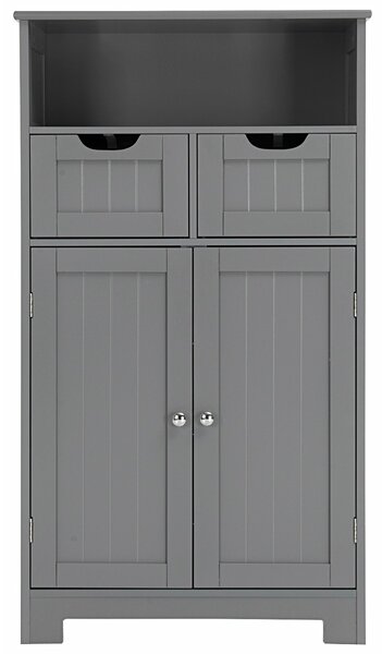 Costway Armadio del bagno con una mensola aperta, Credenza per cucina con 2 ante e 2 cassetti Grigio